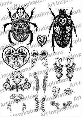Art Inspirations by Wensdi Made A5 Clear Stamp Sheet - The Beetles - 20 Stamps