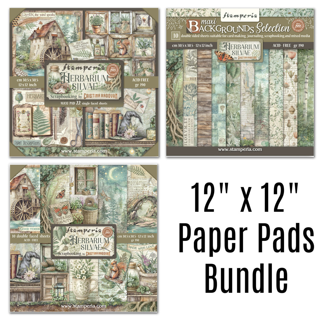 SAVE 10% Stamperia Herbarium Silvae Collection 12 x 12 Paper Pads BUNDLE - 3 Pads