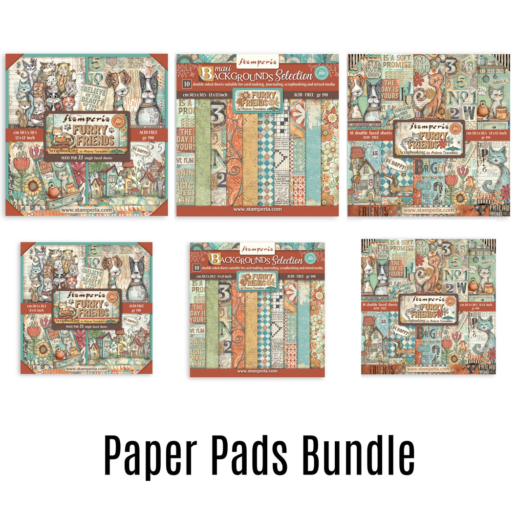 SAVE 10% Stamperia Furry Friends Collection Paper Pads BUNDLE - 6 Pads