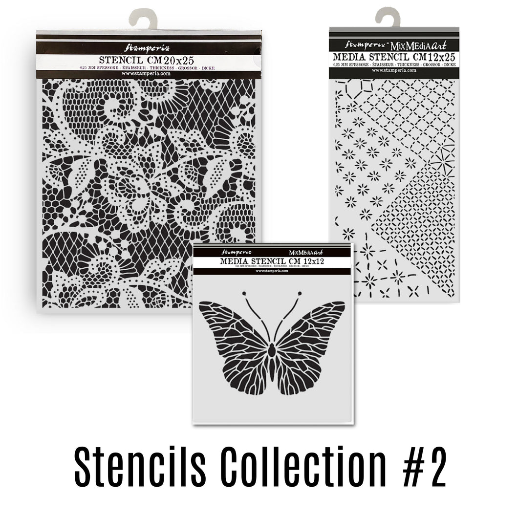 SAVE 10% Stamperia Quiet Days Collection - Mixed MediaArt Thick Stencil - Stencil Collection - set 2  (includes 3 Stencils)