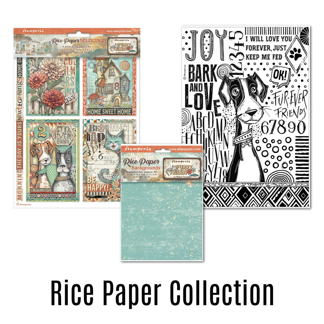 SAVE 10% Stamperia - Furry Friends Collection - Rice Paper Bundle (includes A4-6 Pack, A6-8 Pack + 1 A4)
