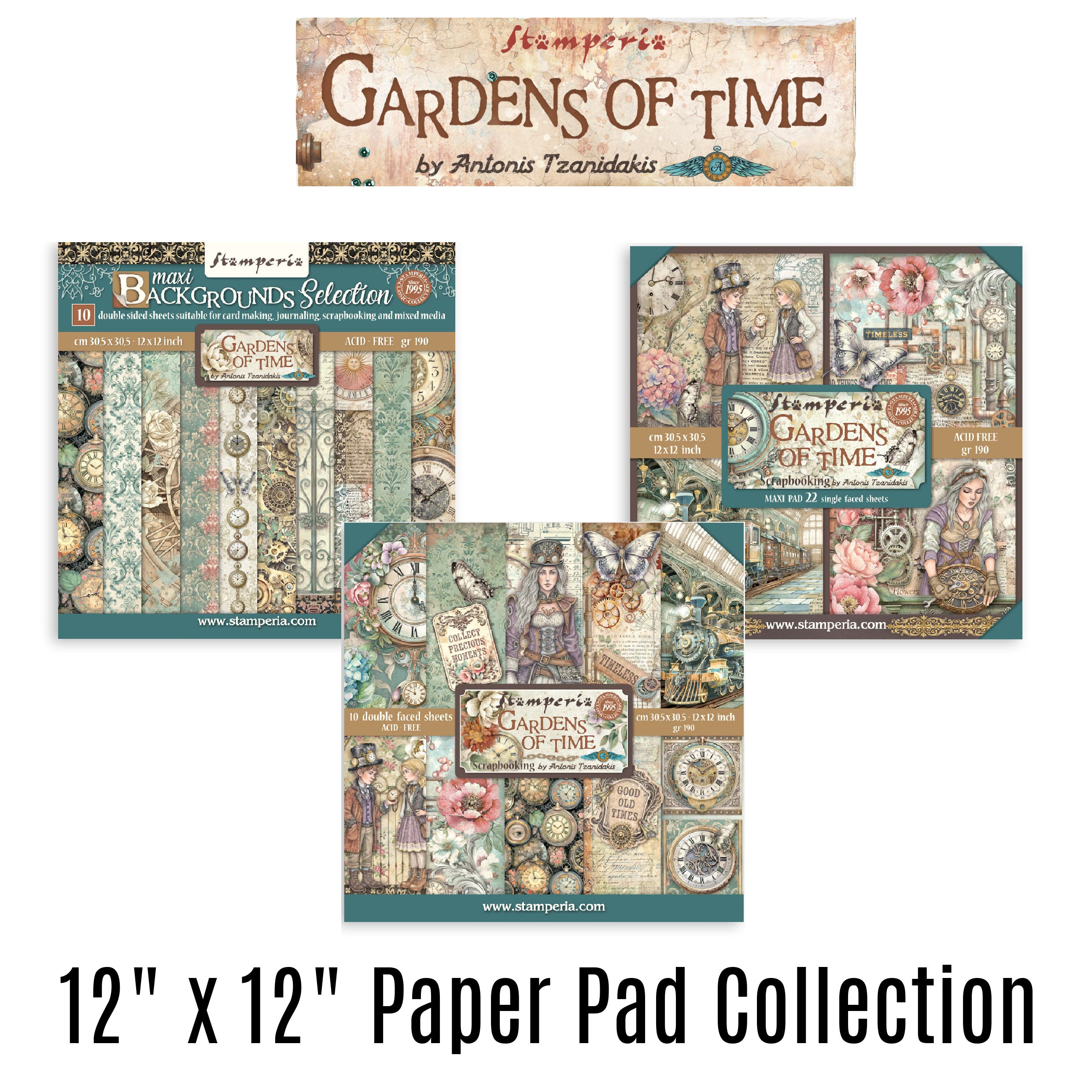 Stamperia Papierblok 20,3x20,3 cm - 10 vellen - Backgrounds Selection