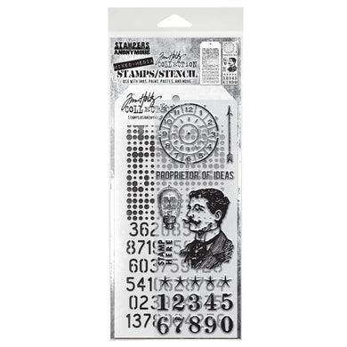 Stampers Anonymous Tim Holtz Collection - Mixed-Media Stamps & Stencil Set #18 - AGTHMM118