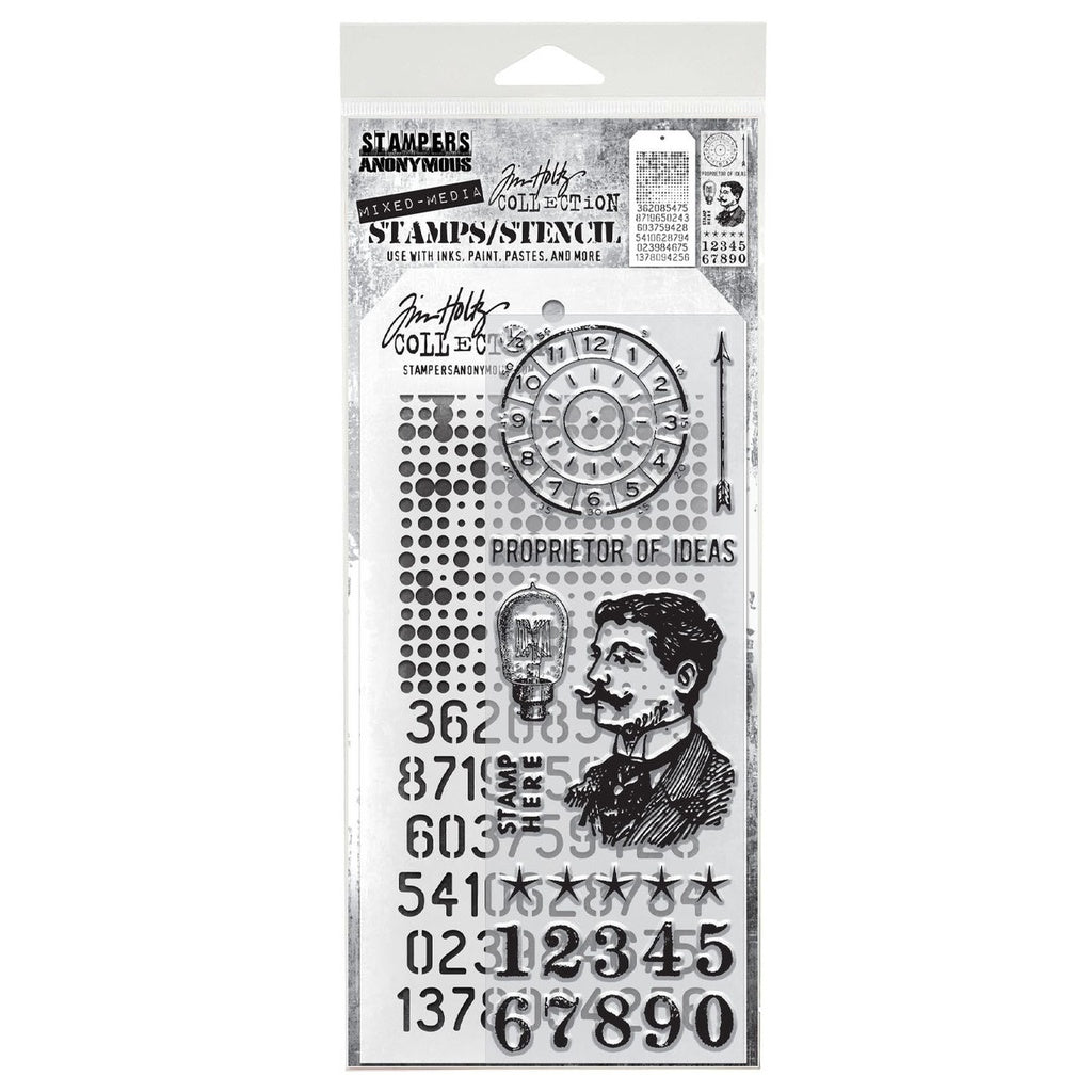 Stampers Anonymous Tim Holtz Collection - Mixed-Media Stamps & Stencil Set #18 - AGTHMM118