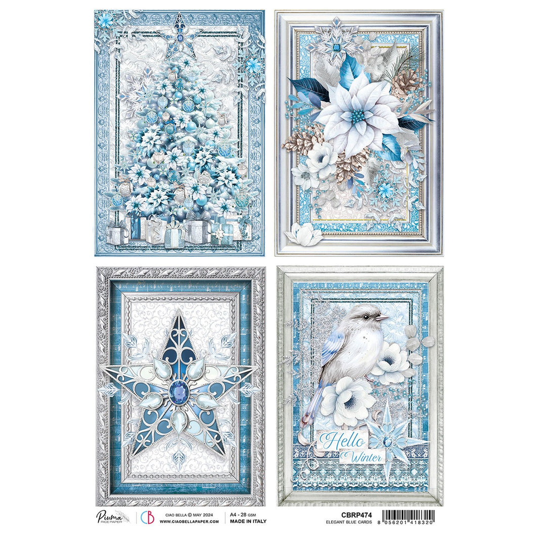 Ciao Bella - Elegant Blue Cards - Piuma Rice Paper A4 - SPCBRP474