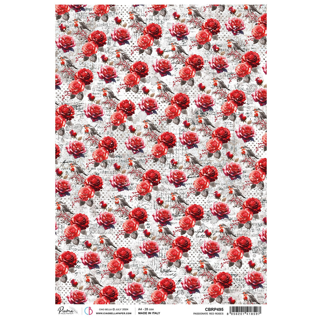 Ciao Bella - Passionate Red Roses - Piuma Rice Paper A4 - SPCBRP495