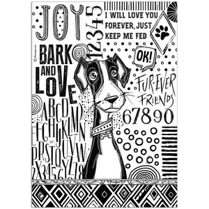 Stamperia - Furry Friends Collection - A4 Rice Paper - Dog B&W