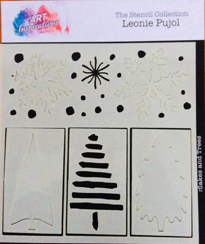 Art Inspirations panel Stencils designed by Leonie - Snowflakes and Trees 8”x 8”