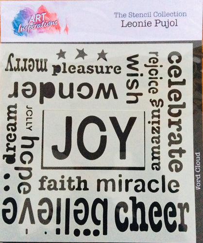 Art Inspirations panel Stencils designed by Leonie - Joy Word Cloud 8”x 8”