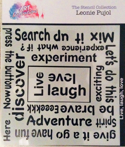 Art Inspirations panel Stencils designed by Leonie - Live, Laugh, Love 8”x 8”