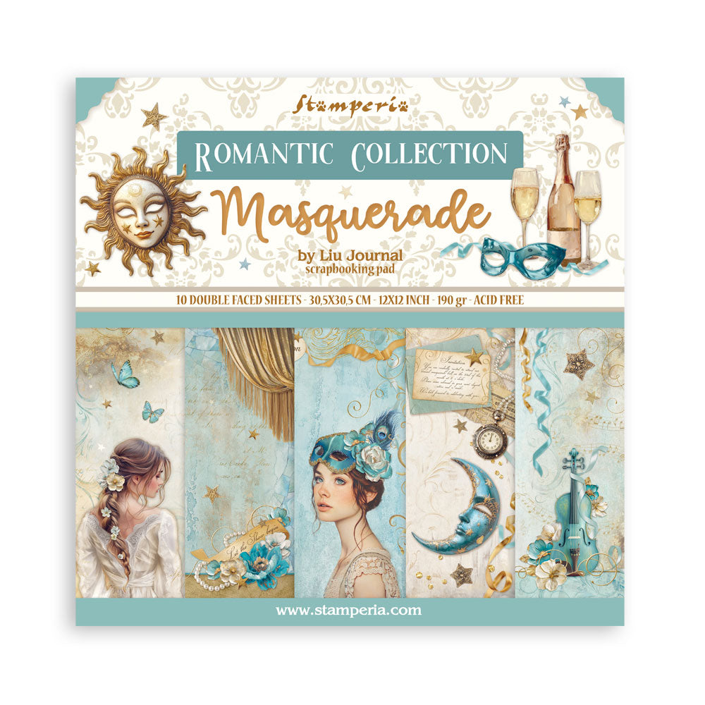 Stamperia 12” x 12” Pad - Masquerade Romantic Collection - 10 double faced sheets - SBBL165