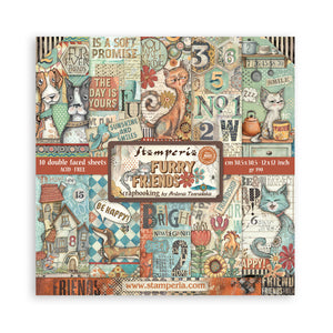 Stamperia Furry Friends Collection - 12” x 12” Pad - 10 Double Faced Sheets