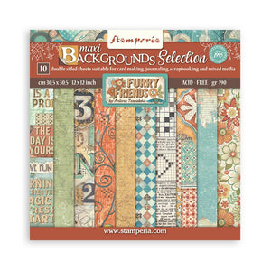 Stamperia Furry Friends Collection - 12” x 12” Pad - 10 Double Faced Background Selection