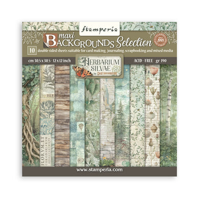 Stamperia Herbarium Silvae Collection - 12” x 12” Pad - 10 Double Faced Background Selection