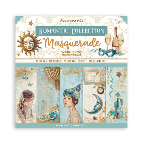 Stamperia 8” x 8” Pad - Masquerade Romantic Collection - 8 double faced sheets - SBBS121