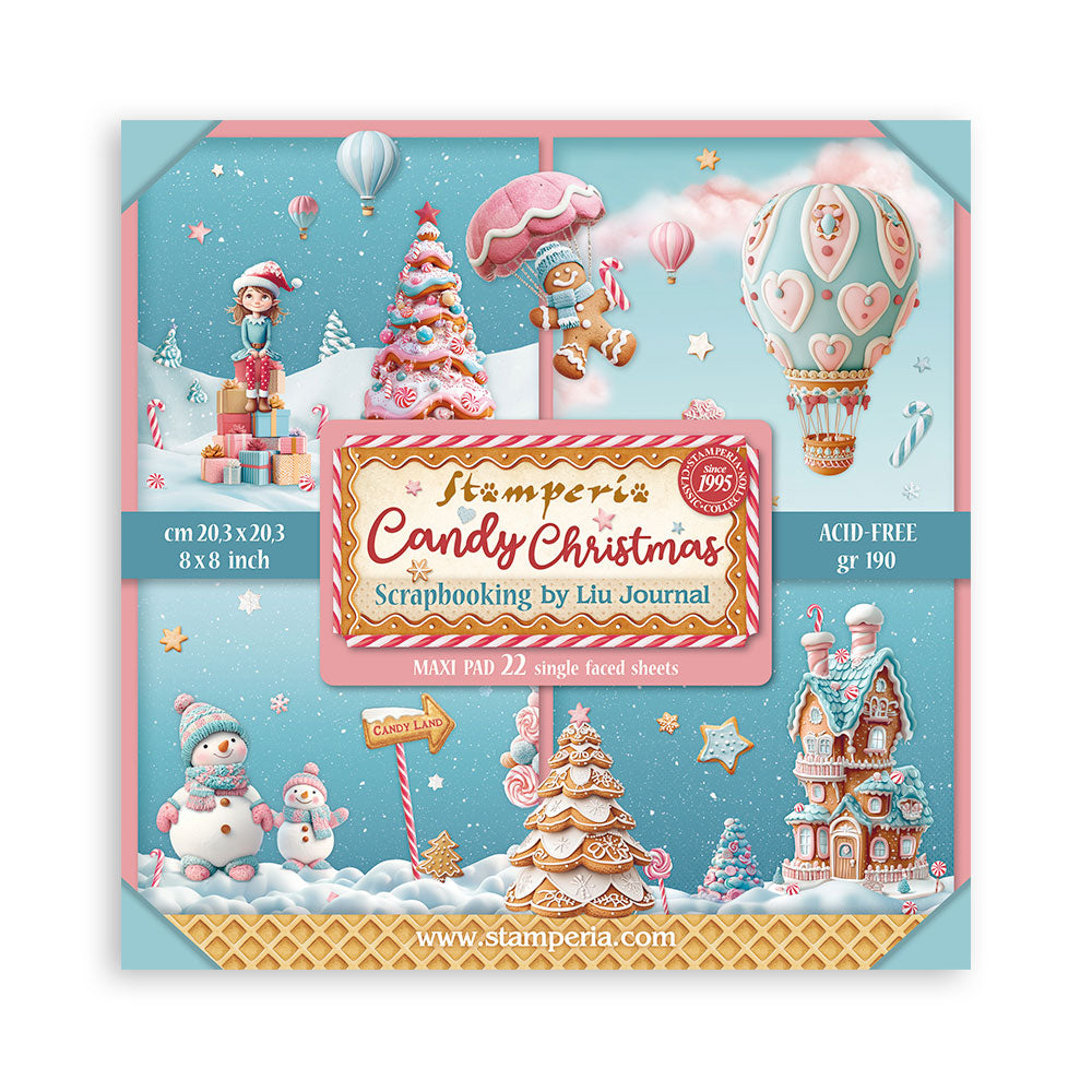 Stamperia Candy Christmas 8” x 8” Pad - 22 single faced sheets - SPSBBSXB15