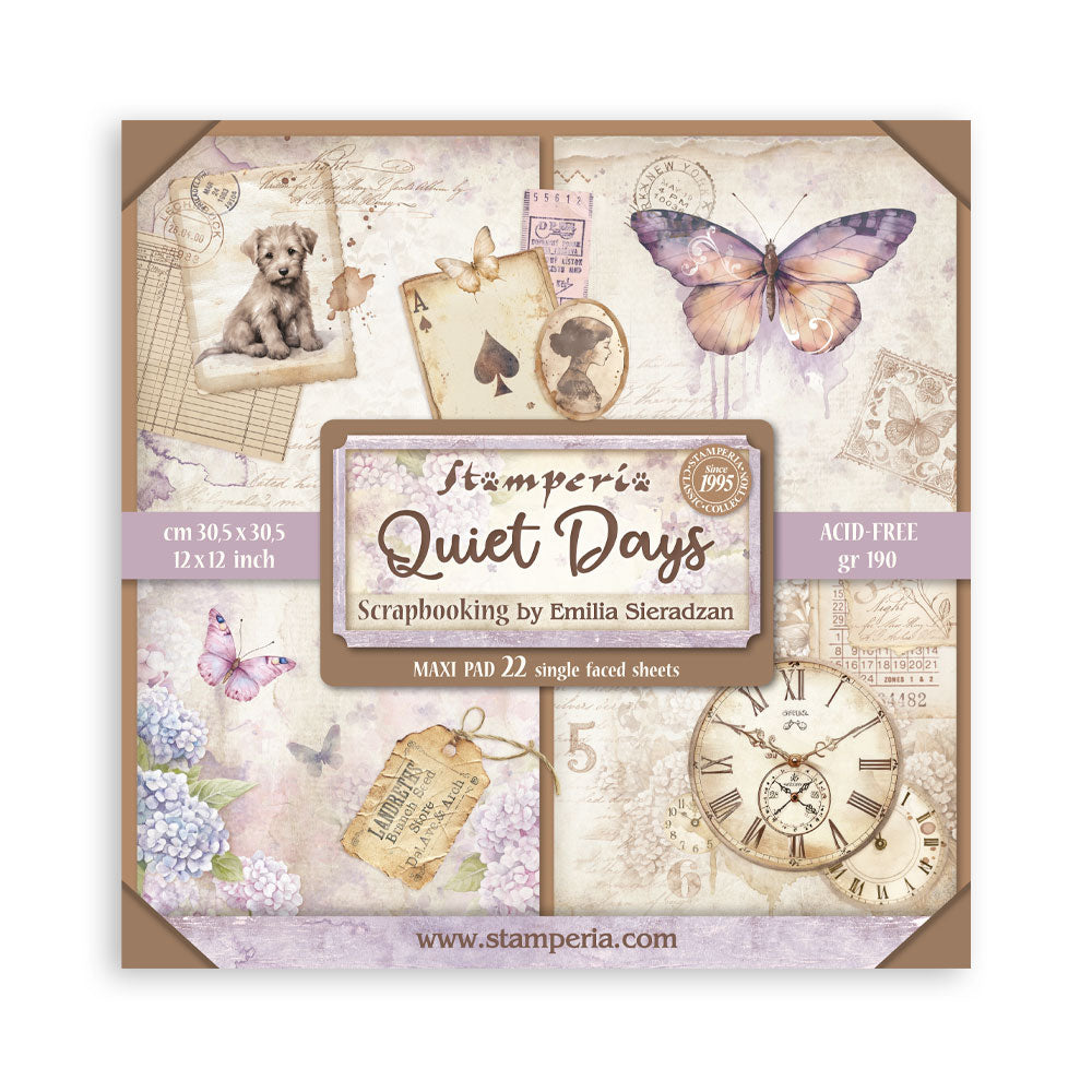 Stamperia Quiet Days Collection 12” x 12” Maxi Pad - 22 single faced sheets