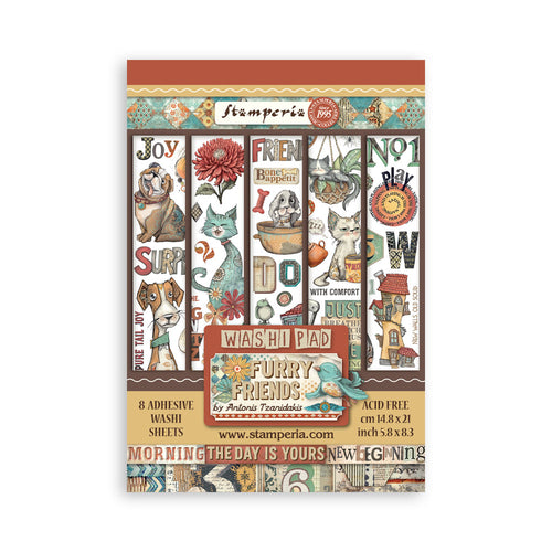 Stamperia Furry Friends Collection - A5 Washi Pad - 8 Adhesive Washi Sheets