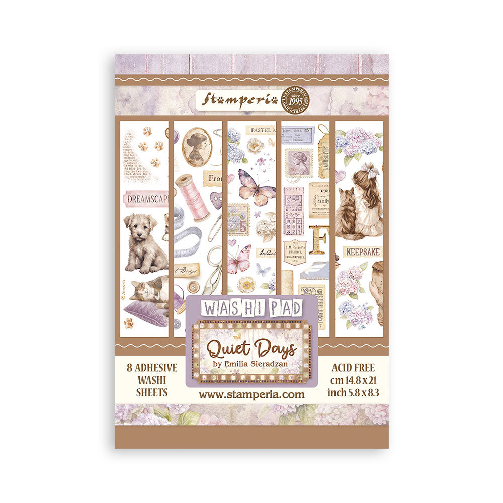 Stamperia Quiet Days Collection - A5 Washi Pad - 8 Adhesive Washi Sheets