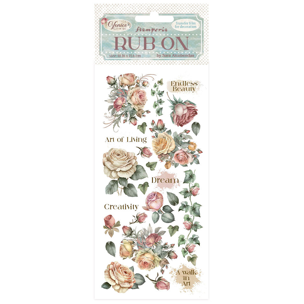 Stamperia Venice City of Art Rub On - Roses - DFLRB166 - 10.16cm x 16.6cm