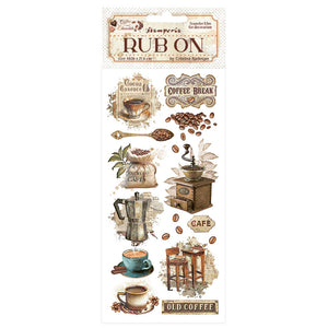 Stamperia - Coffee & Chocolate Collection - Rub On - Vintage Coffee Moments - 10.16cm x 16.6cm