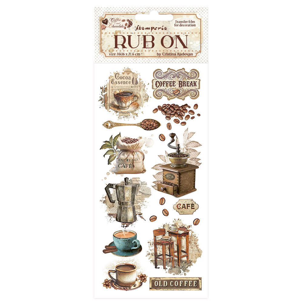 Stamperia - Coffee & Chocolate Collection - Rub On - Vintage Coffee Moments - 10.16cm x 16.6cm