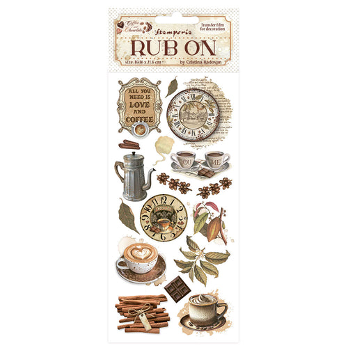Stamperia - Coffee & Chocolate Collection - Rub On - All You Need is Love & Coffee - 10.16cm x 16.6cm
