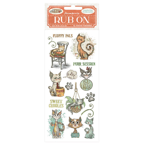 Stamperia - Furry Friends Collection - Rub On - Cat - 10.16cm x 16.6cm