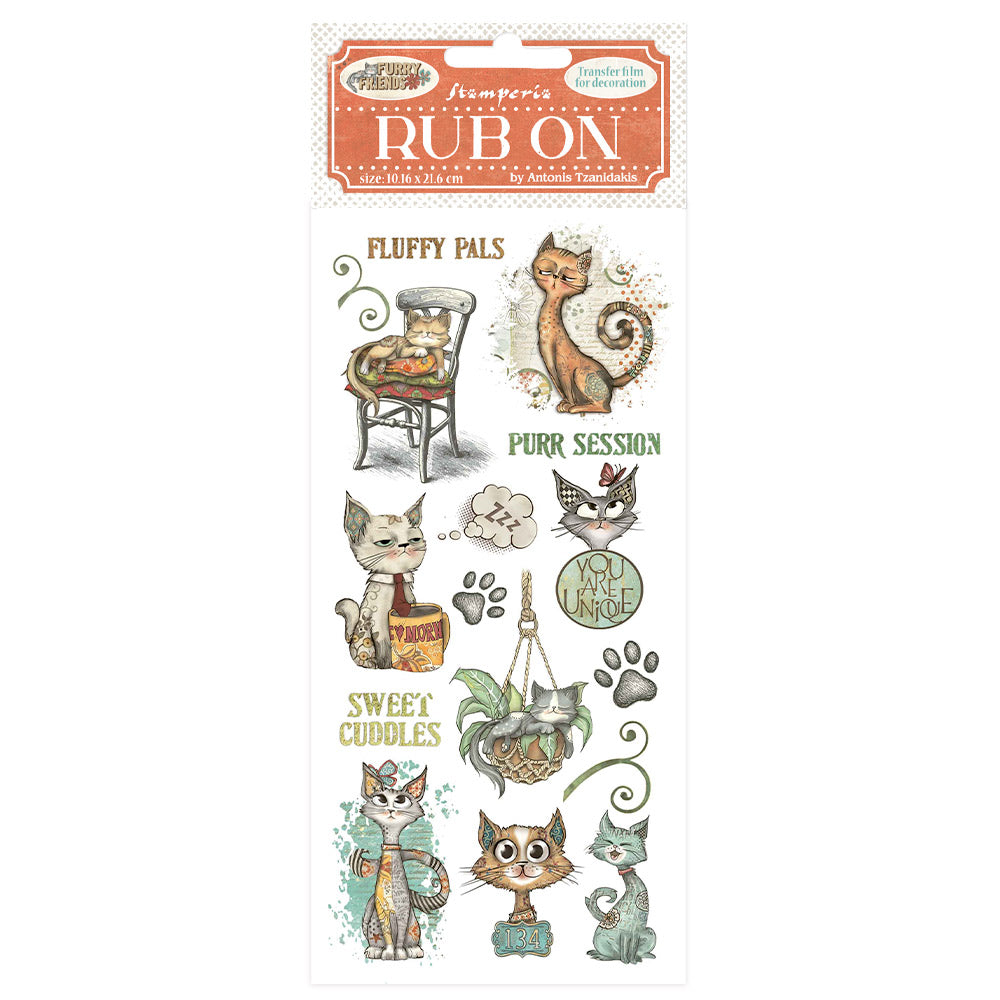 Stamperia - Furry Friends Collection - Rub On - Cat - 10.16cm x 16.6cm