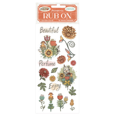 Stamperia - Furry Friends Collection - Rub On - Flowers - 10.16cm x 16.6cm