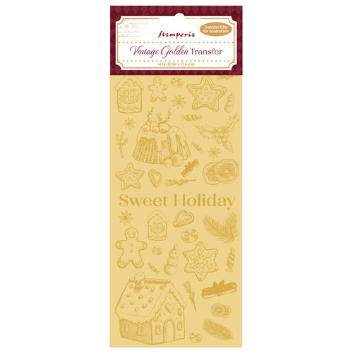 Stamperia Alice in Christmas Collection - Vintage Golden Transfer - Sweet Holiday - SPDFLRGT04