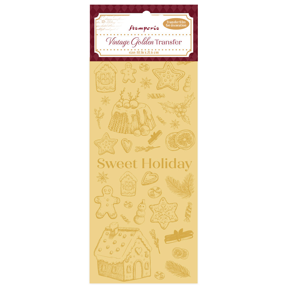 Stamperia Alice in Christmas Collection - Vintage Golden Transfer - Sweet Holiday - SPDFLRGT04