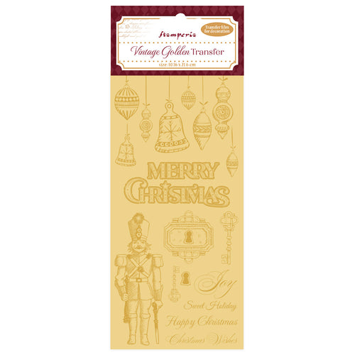 Stamperia Alice in Christmas Collection - Vintage Golden Transfer -Merry Christmas - SPDFLRGT06