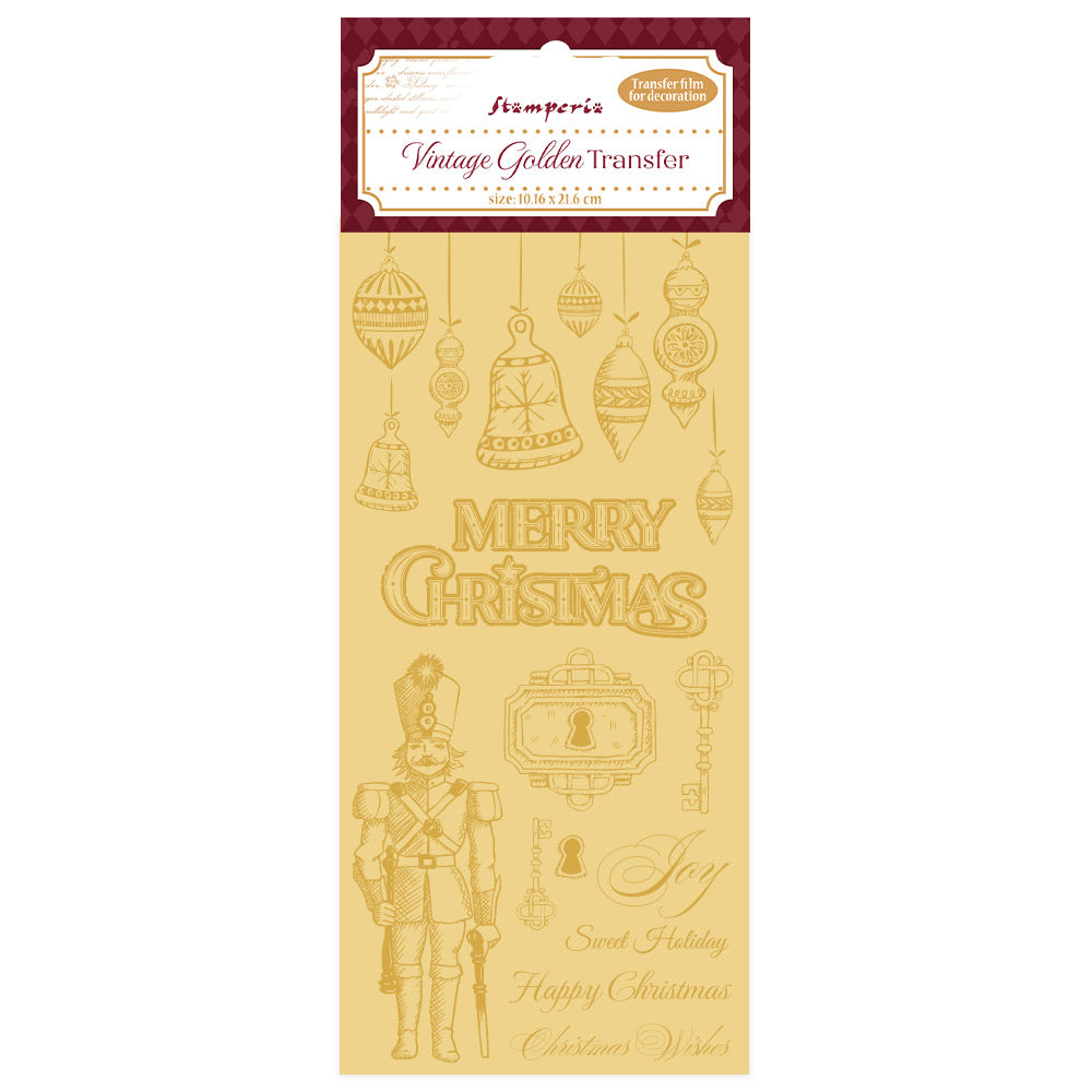 Stamperia Alice in Christmas Collection - Vintage Golden Transfer -Merry Christmas - SPDFLRGT06