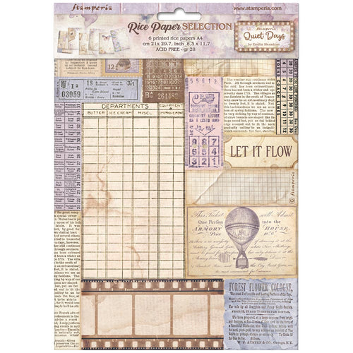 Stamperia - Quiet Days Collection - A4 Rice Paper Pack of 6