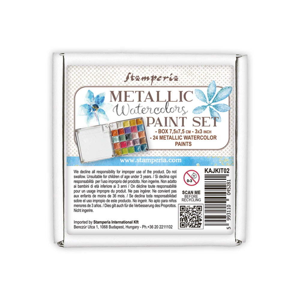 SAVE 10% Stamperia - Quiet Days Collection - 24 Metallic Watercolours Compact Paint Set