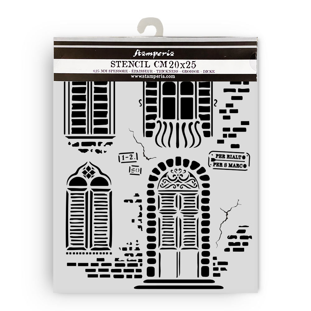 Stamperia Venice City of Art Mixed MediaArt Thick Stencil - Windows - 20cm x 25cm KSTD181