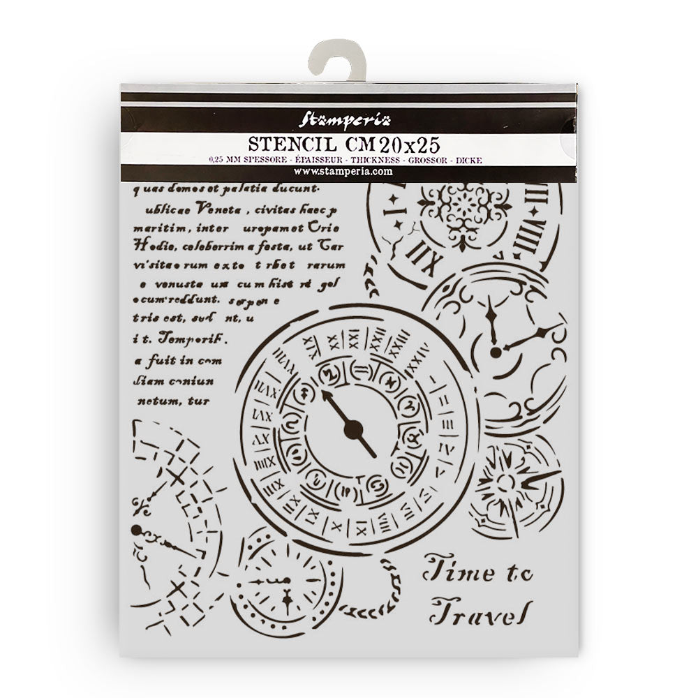 Stamperia Venice City of Art Mixed MediaArt Thick Stencil - Time to Travel - 20cm x 25cm KSTD182