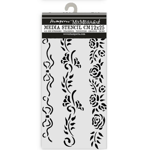 Stamperia Timeless Mixed MediaArt Thick Stencil - 3 Borders - 12cm x 25cm KSTDL118