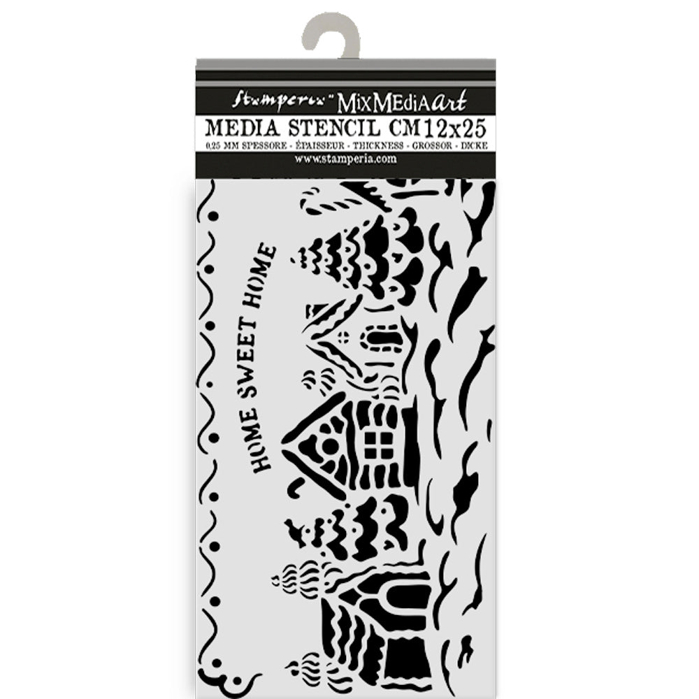 Stamperia Candy Christmas - Mixed MediaArt Thick Stencil - Home Sweet Home - 12cm x 25cm  SPKSTDL123