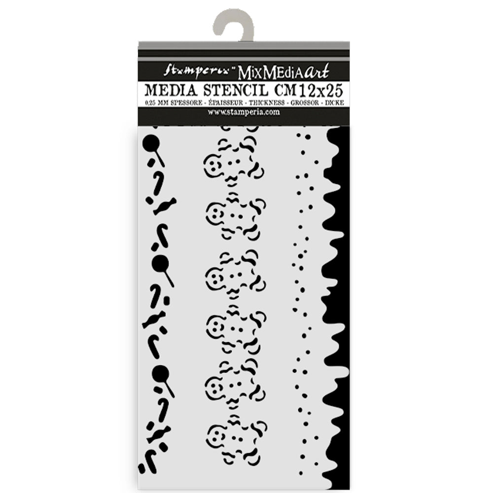 Stamperia Candy Christmas - Mixed MediaArt Thick Stencil - Gingerbread Men & Candy Cane - 12cm x 25cm  SPKSTDL125