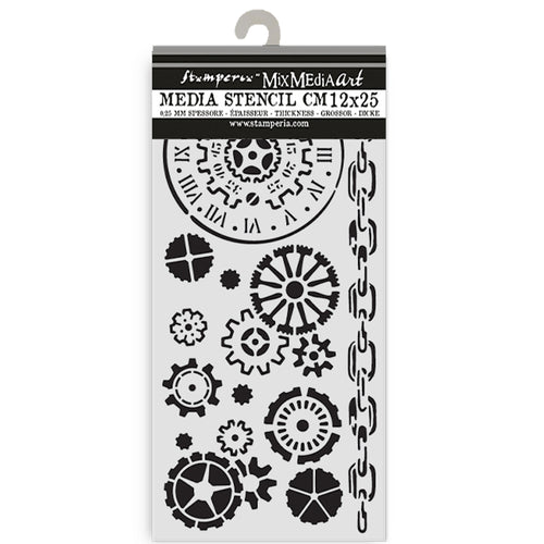 Stamperia Voyages Fantastiques Collection - Mixed MediaArt Thick Stencil - Cogs - 12cm x 25cm