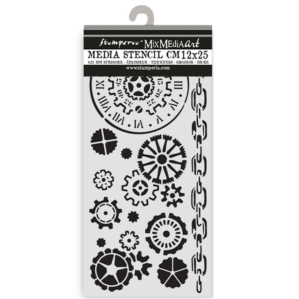Stamperia Voyages Fantastiques Collection - Mixed MediaArt Thick Stencil - Cogs - 12cm x 25cm