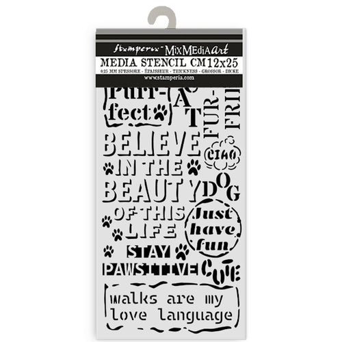 Stamperia Furry Friends Collection - Mixed MediaArt Thick Stencil - Quotes - 12cm x 25cm