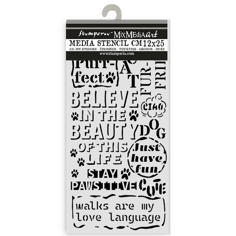 Stamperia Furry Friends Collection - Mixed MediaArt Thick Stencil - Quotes - 12cm x 25cm