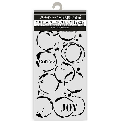 Stamperia Furry Friends Collection - Mixed MediaArt Thick Stencil - Coffee Prints - 12cm x 25cm