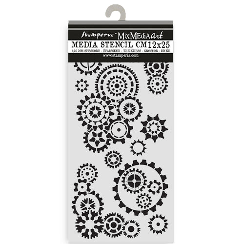 Stamperia Gear Up For Christmas Collection - Mixed MediaArt Thick Stencil - Christmas Gears - 12cm x 25cm