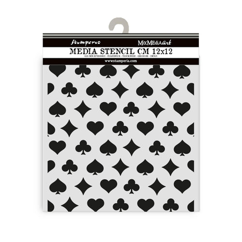Stamperia Mixed MediaArt Thick Stencil - Alice in Christmas Collection - Hearts & Spades 12cm x 12cm KSTDS55