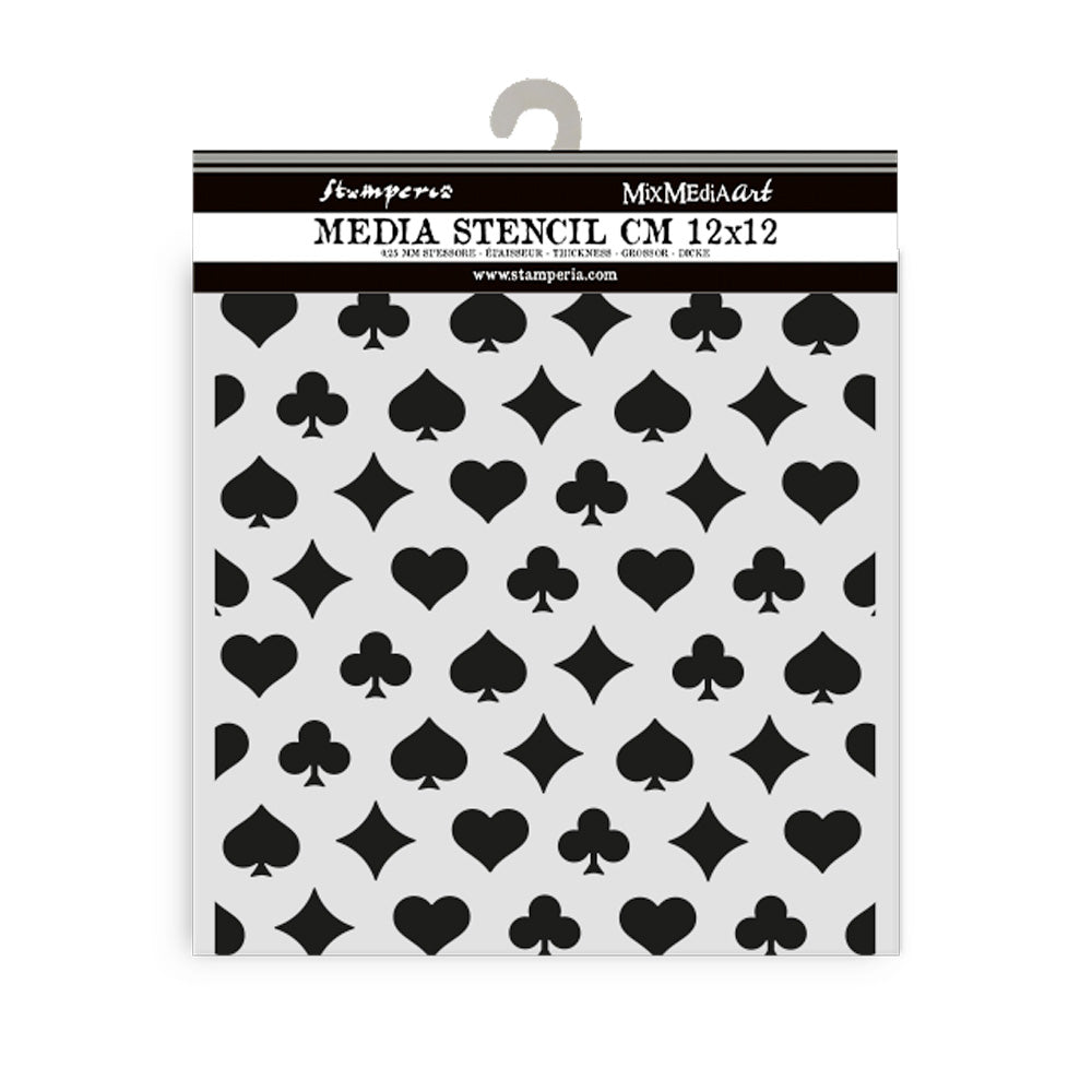 Stamperia Mixed MediaArt Thick Stencil - Alice in Christmas Collection - Hearts & Spades 12cm x 12cm KSTDS55