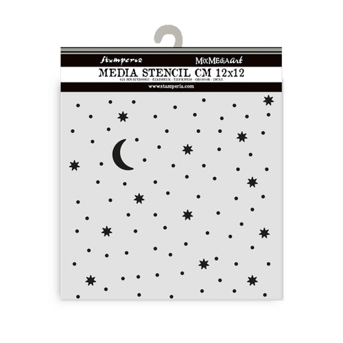 Stamperia Mixed MediaArt Thick Stencil - Alice in Christmas Collection - Moon & Stars 12cm x 12cm KSTDS57
